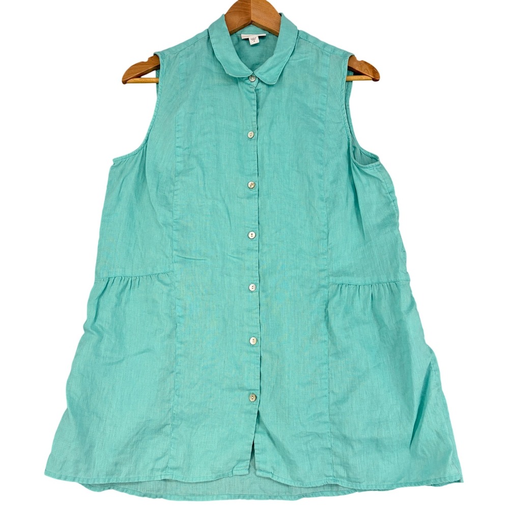 J. Jill Love Linen Sleeveless Tunic Top Turquoise Aqua Blue Size M 100% Linen